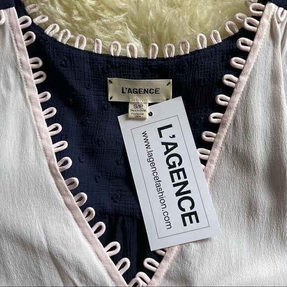 NWT L’AGENCE Perry Sheer Silk Two-Tone V-Neck Criss-Cross Blouse Size S - Picture 8 of 13